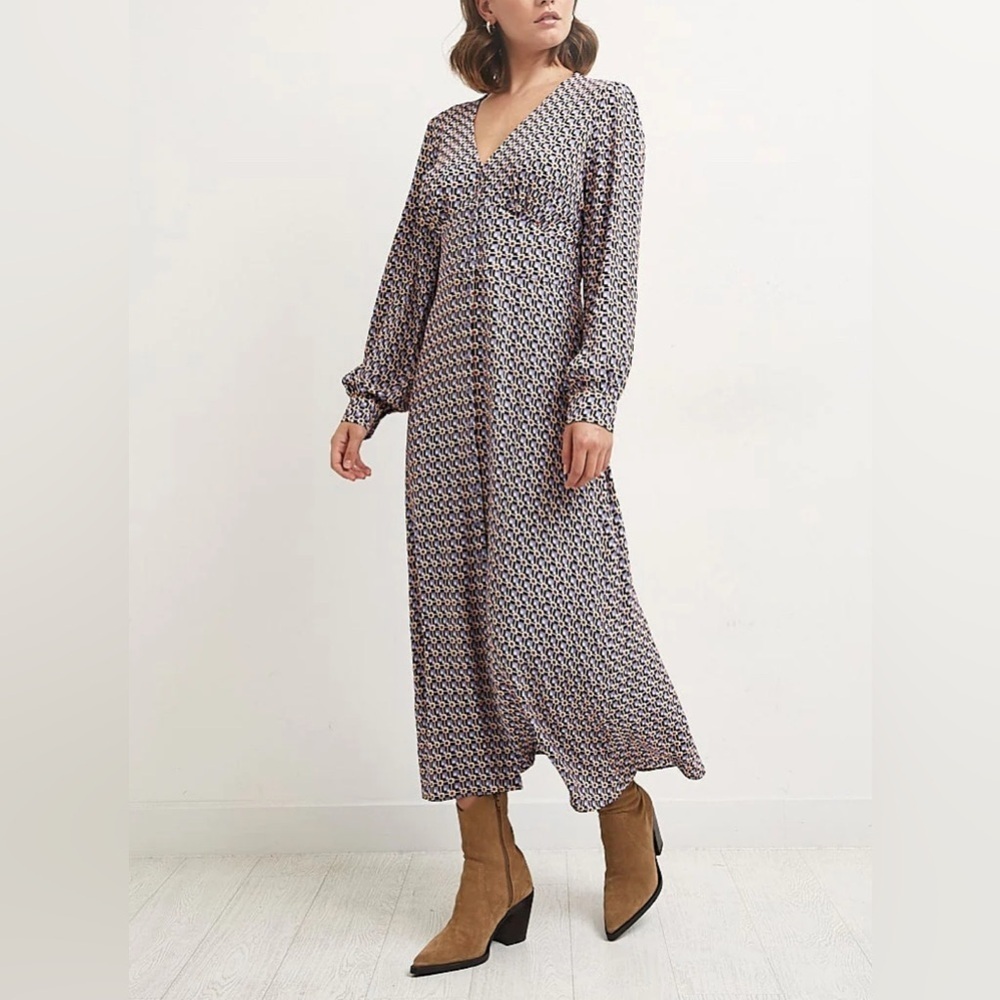 NEW Nobody's Child Siri tea button midi dress in geometric print 0
